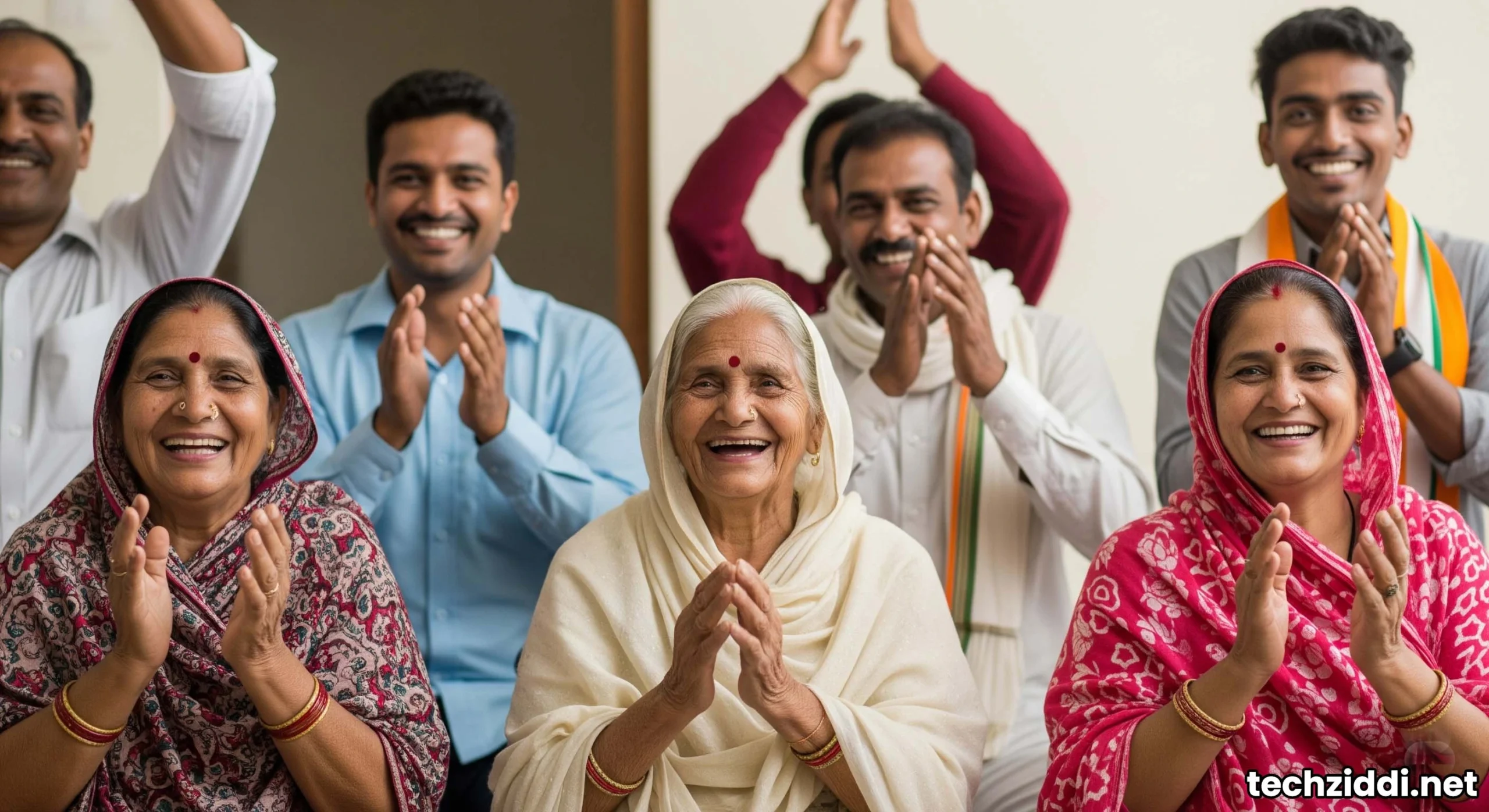 Diverse group of Indian citizens (EWS, LIG, MIG) representing eligibility for PMAY Urban benefits.
