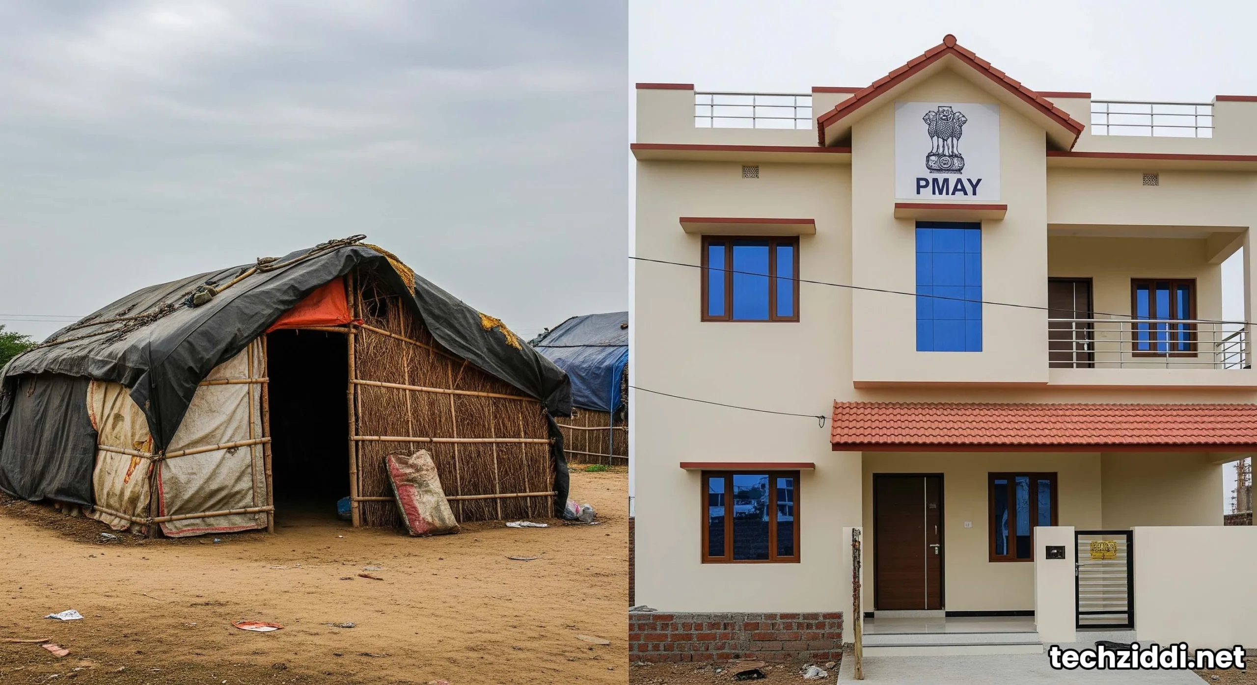 PMAY scheme transformation from kutcha to pucca house.