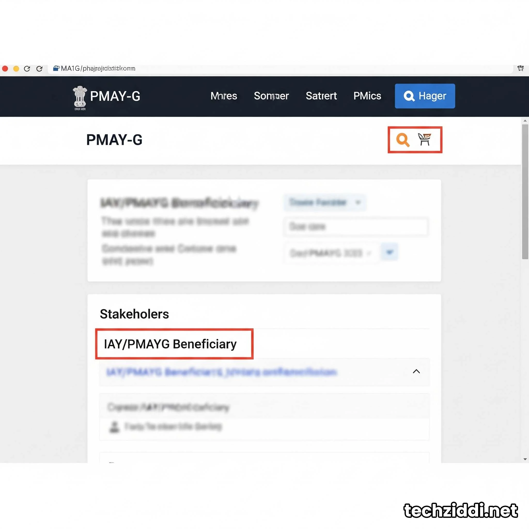Screenshot showing PM Awas Yojana Gramin Beneficiary search on official website
